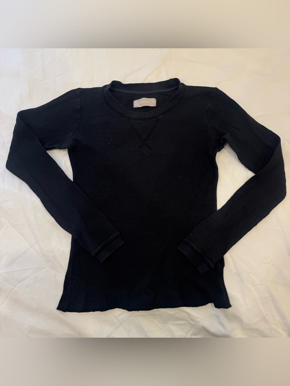 Everlane Black The Waffle Long-Sleeve Crew Knit Thermal Top Minimalist XXS